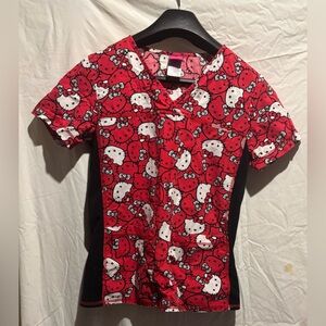 Hello Kitty Red and Black Printed Scrub Top